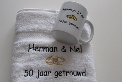 50 jaar getrouwd cadeau met namen - Gepersonaliseerd Cadeau - In-house Geborduurd