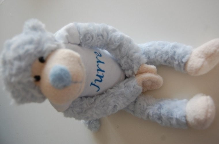 zacht blauw aapje met naam