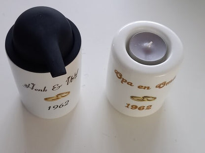 Kaarsenhouder Opa & Oma - Gepersonaliseerd Cadeau - In-house Geborduurd