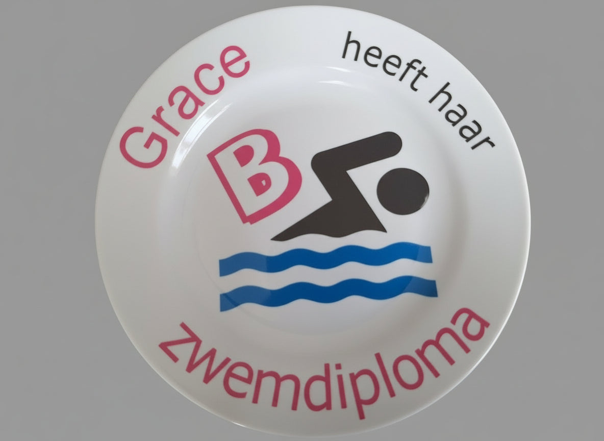 Bordje met Naam Zwemdiploma B Rood - Gepersonaliseerd Cadeau