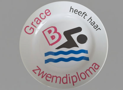 Bordje met Naam Zwemdiploma B Rood - Gepersonaliseerd Cadeau