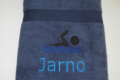 Zwemmer Handdoek met Naam - Cadeau voor Zwemmers - Gepersonaliseerd Cadeau - In-house Geborduurd