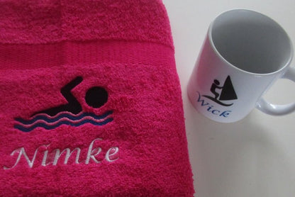 Zwemmer Handdoek met Naam - Cadeau voor Zwemmers - Gepersonaliseerd Cadeau - In-house Geborduurd